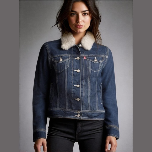 Levi’s Women's Sherpa Lined Short Denim Winter Trucker Jacket Size XS - Picture 1 of 14